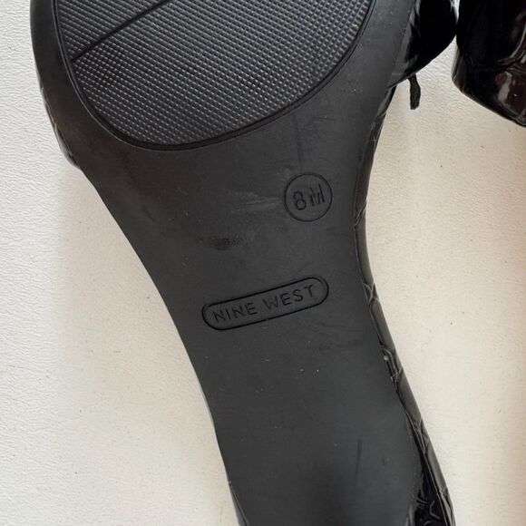 Nine West Black Slides Mules Inya Patent Croc Embossed Size 8 Kitten Heel NEW - Picture 7 of 8